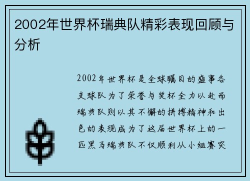 2002年世界杯瑞典队精彩表现回顾与分析